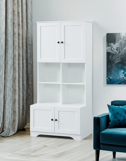 Load image into Gallery viewer, Bathroom storage cabinet, 4-door independent cabinet, adjustable shelf, open multi-layer shelf, white
