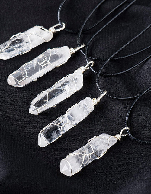 Load image into Gallery viewer, White crystal winding necklace, crystal raw stone, single crystal hexagonal pillar, winding pendant
