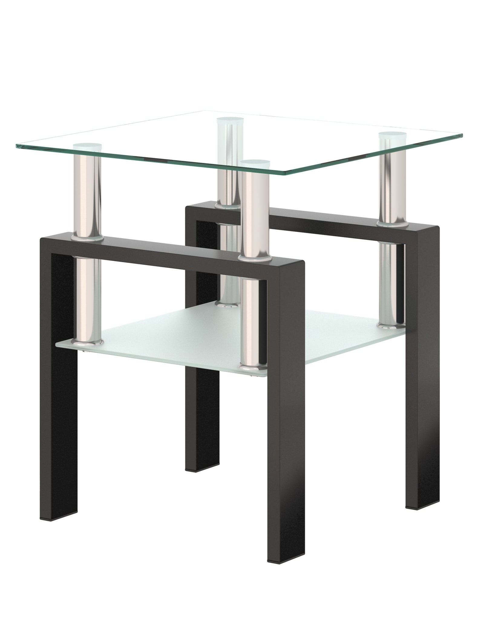 1-Piece Modern Tempered Glass Tea Table Coffee Table End Table, Square Table for Living Room, Transparent/Black