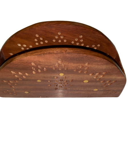Vintage Wooden Paper Tissue Box Napkin & Tissue Holder Box Brass Inlay