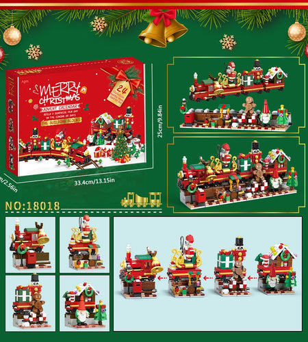 Christmas Building Blocks, 24 Days Countdown Calendars Blind Box, Christmas Trains Santa Claus Railcar Building Bricks