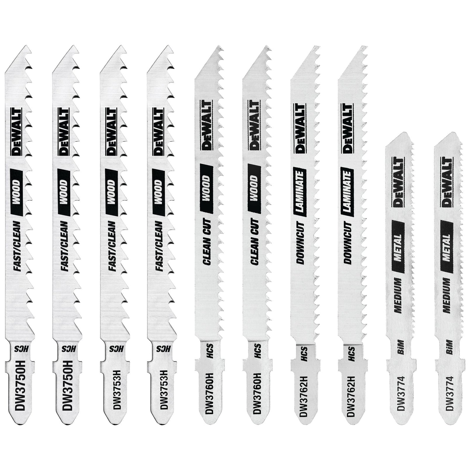DeWalt DW3741C Jigsaw Blades Set With Case T-Shank 10-Piece