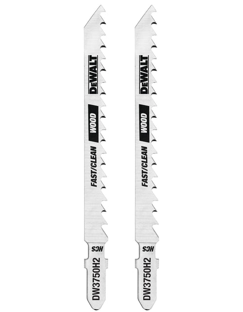 Load image into Gallery viewer, DeWalt DW3750H 4-Inch 6 Tpi Fast Wood Cut Hcs T-Shank Jig Saw Blade (5-Pack),Silver
