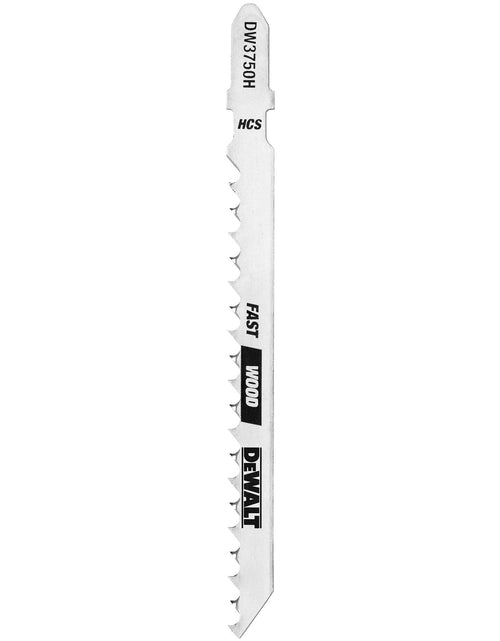 Load image into Gallery viewer, DeWalt DW3755H 4-Inch 8 Tpi Aluminum/Fiberglass Cut Hcs T-Shank Jig Saw Blade (5-Pack)
