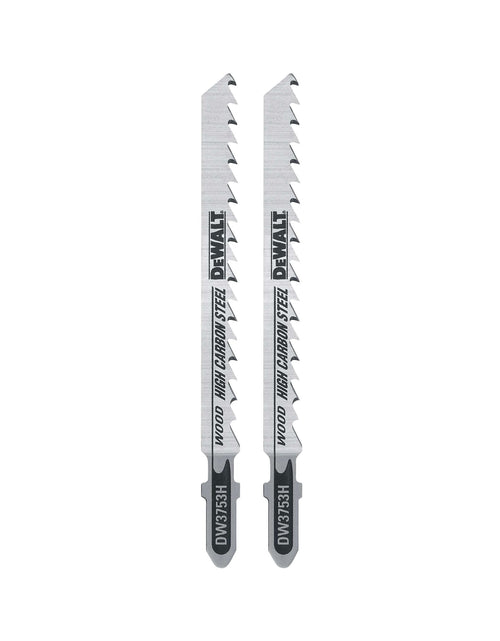 Load image into Gallery viewer, DeWalt DW3762H 4-Inch 10Tpi Laminate Down Cutting Hsc T-Shank Jig Saw Blade (5-Pack)
