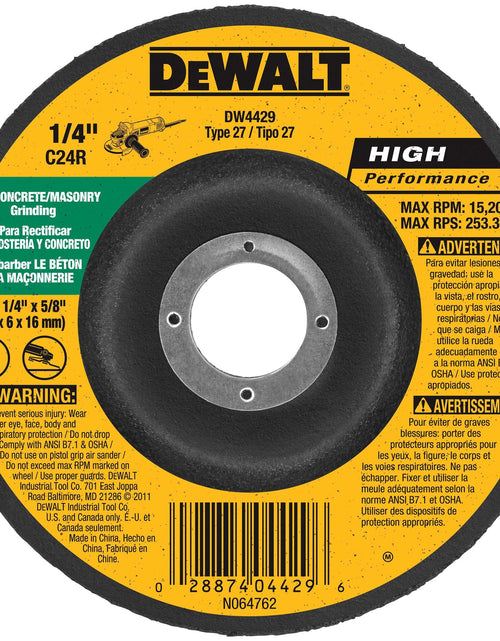 Load image into Gallery viewer, DeWalt DW4528 4-1/2" Cut Off Wheel, Concrete/Masonry, 4-1/2" X 1/8" X 7/8"
