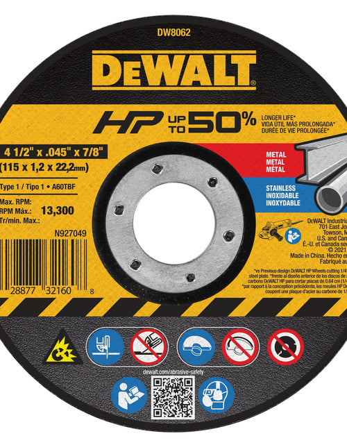 Load image into Gallery viewer, DeWalt DW8424 Thin Cutting Wheel, 4-1/2-Inch X .045-Inch X 7/8-Inch
