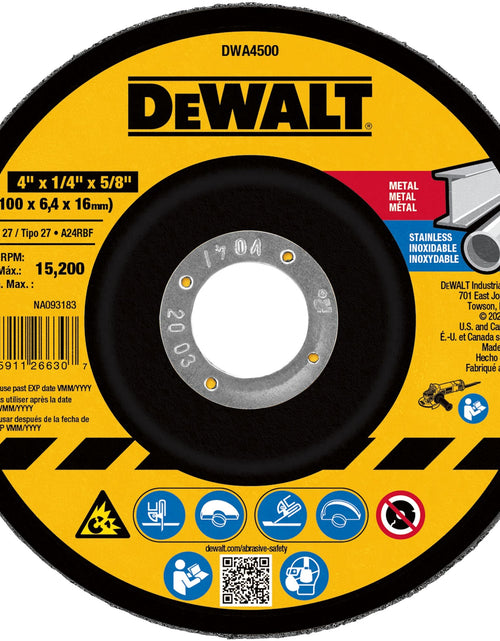 Load image into Gallery viewer, DeWalt DWA4511 Metal Grinding Wheel, 4-1/2-Inch X 1/8-Inch X 7/8-Inch
