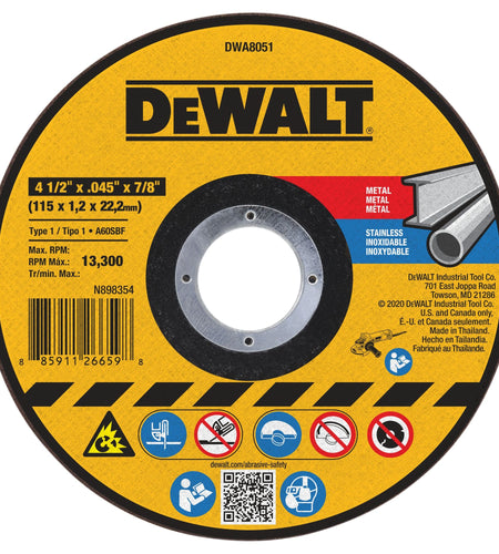DeWalt DWA8051 4-1/2 In x .045 in Aluminum Oxide Abrasive Chop / Cut-Off Blade with 7/8 in Arbor For Concrete & Masonry Cutting (1 Pack)