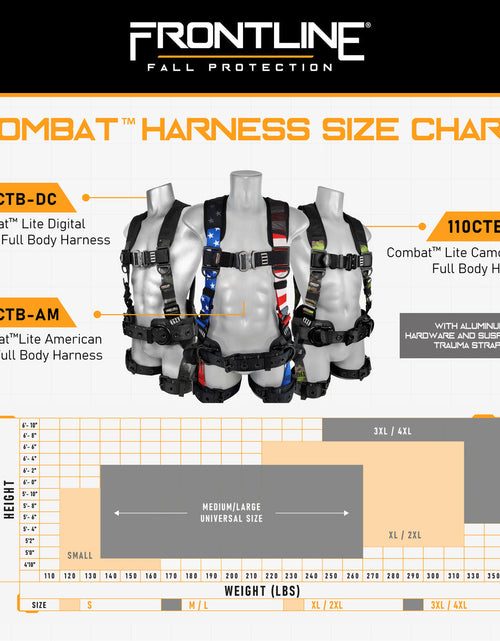 Load image into Gallery viewer, Frontline 110CTB-CF Camouflage Full Body Harness with Aluminum Hardware and Suspension Trauma Straps M/L
