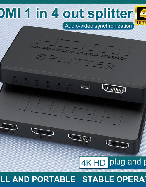 Load image into Gallery viewer, HDMI splitter 1/4 4K mini HDMI 1/4 splitter HD video on screen
