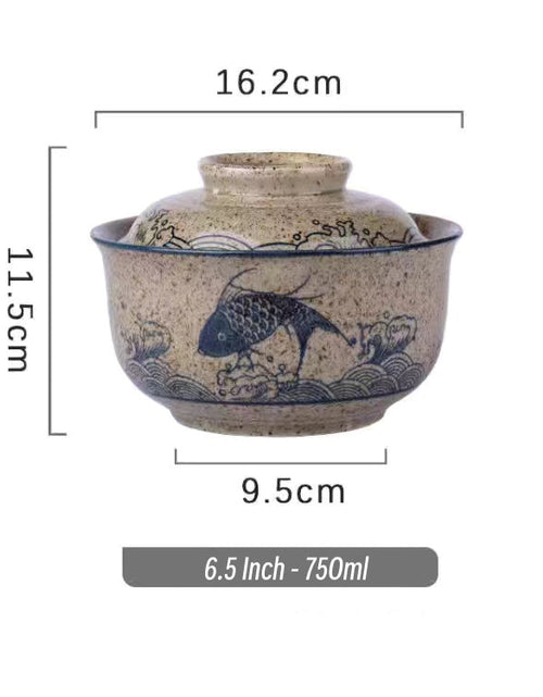 Load image into Gallery viewer, 6.5 inch instant noodles bowl with cover bento box student underglaze color ceramic suit Lamian Noodles bowl canteen tableware
