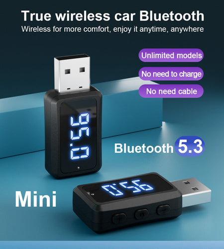 Car mounted Bluetooth 5.3 receiver FM transmitter audio adapter wireless Bluetooth receiver LED