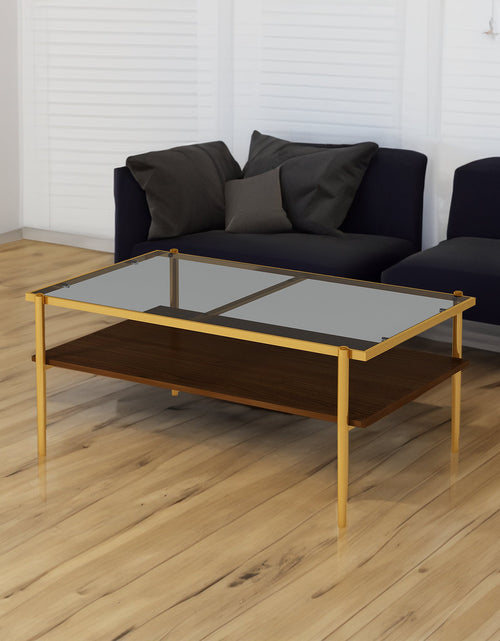 Load image into Gallery viewer, Rectangle Coffee Table with Gray Tempered Glass top and Golden Legs, Modern Table for Living Room
