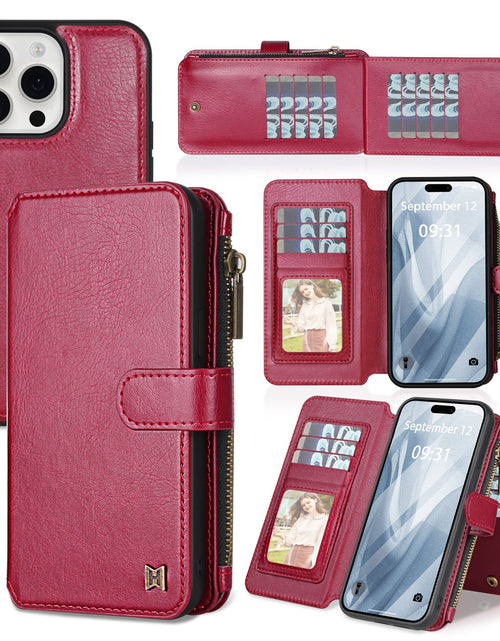Load image into Gallery viewer, IPhone15 Pro multifunctional wallet leather case IP15 phone case detachable magnetic protective case
