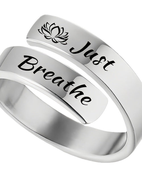 Load image into Gallery viewer, Open mouth jewelry for women Just Breathe letter ring engraved lotus titanium steel jewelry for men
