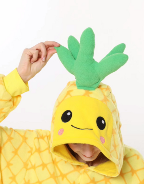 Load image into Gallery viewer, Pineapple cartoon one piece pajamas autumn and winter fleece thickened warm home clothing cute men and women Halloween
