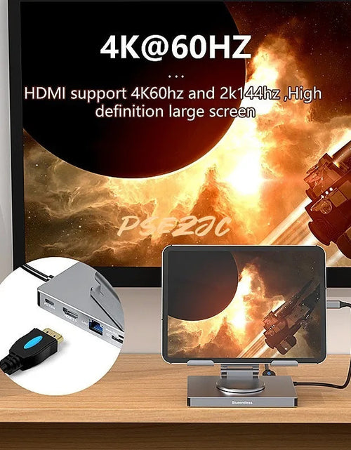 Load image into Gallery viewer, 4K/60Hz Gigabit Ethernet Port USB 3.0 Splitter Hub Converter Flat Panel Rotary Stand Type-c Docking Station
