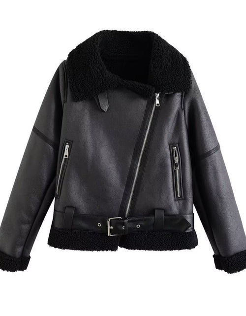 Load image into Gallery viewer, Fashionable and versatile zipper belt with loose casual long sleeved cotton jacket
