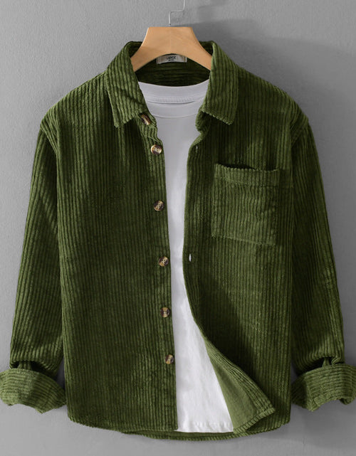 Load image into Gallery viewer, Autumn and winter men's corduroy long sleeved shirt, simple, casual, trendy, retro, handsome men's shirt
