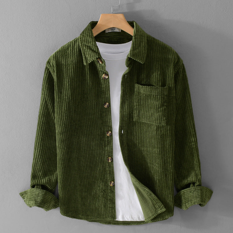 Autumn and winter men's corduroy long sleeved shirt, simple, casual, trendy, retro, handsome men's shirt