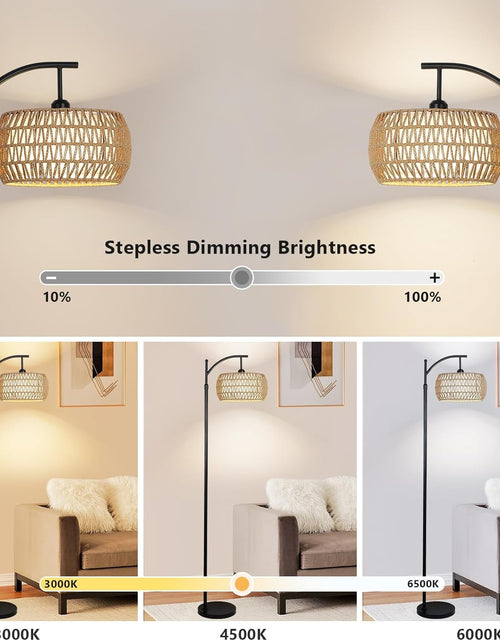 Load image into Gallery viewer, Arc Floor Lamp with Remote Control, Dimmable LED Floor Lamp with 3 Color Temperature Boho Farmhouse Tall Pole Lamp
