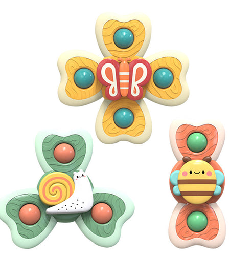 3pcs cartoon baby bath toy bee butterfly snail insect cute rotating fidget spinner toy with suction cup for kids gifts wholesale