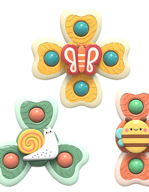 Load image into Gallery viewer, 3pcs cartoon baby bath toy bee butterfly snail insect cute rotating fidget spinner toy with suction cup for kids gifts wholesale
