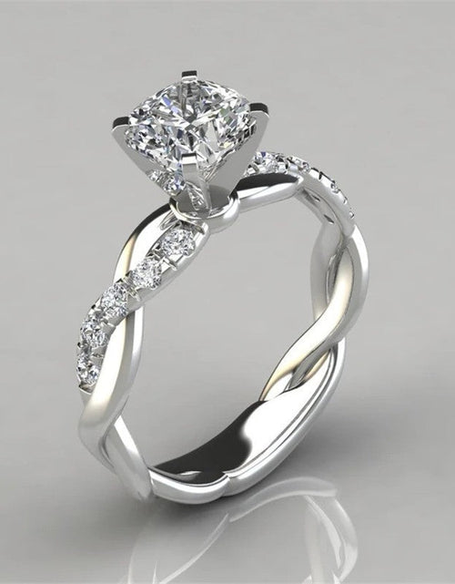 Load image into Gallery viewer, European and American jewelry 18k rose gold plated two-tone princess square diamond ring cross twist diamond ring
