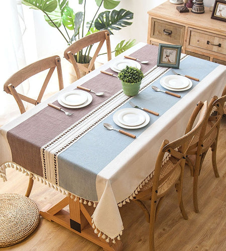 90*90 cm Plaid Decorative Linen Tablecloth With Tassel Waterproof Oilproof Thick Rectangular Wedding Dining Table Cover Tea Table Cloth