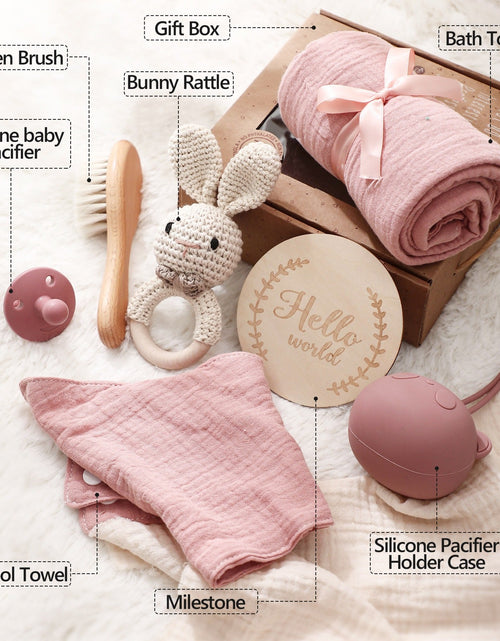 Load image into Gallery viewer, Full moon birth with hand gift, bath towel, wool brush, baby shower mouth, water towel, pacifier set

