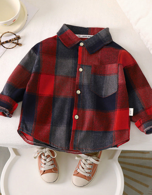 Load image into Gallery viewer, Autumn Toddler Boys Plaid Shirts Cotton Contrast Long Sleeve Infant Babys Boys Outwear Coat Loose Turn Down Collar Kid Boys Tops
