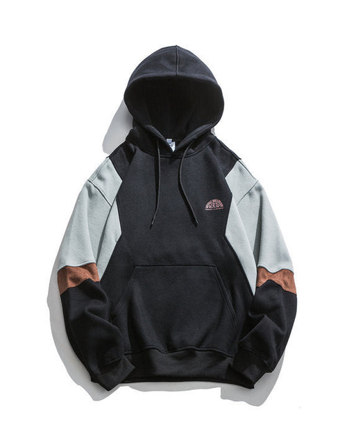 Load image into Gallery viewer, Japanese fashion brand color blocked hooded sweatshirt for men, retro city boy versatile casual top
