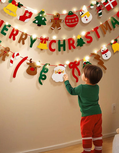 Load image into Gallery viewer, Handmade Pull String Flag Banner, LED String Lights, Christmas Holiday Background Decor
