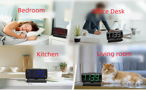 Load image into Gallery viewer, GING YHAU alarm clock large digital rotating base 2-level brightness digital clock bedroom bedside alarm clock
