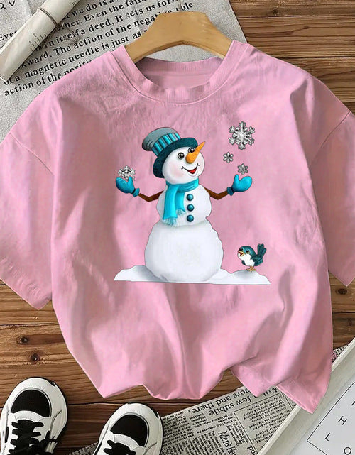 Load image into Gallery viewer, Snowman Cotton Women's Short Sleeve Fashion Style Top American Christmas New Arrival

