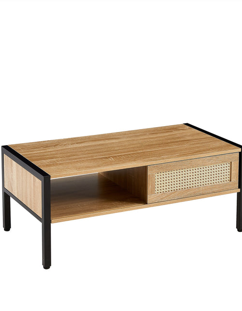 Load image into Gallery viewer, 40.16" Rattan Coffee table, sliding door for storage, metal legs, Modern table for living room , natural
