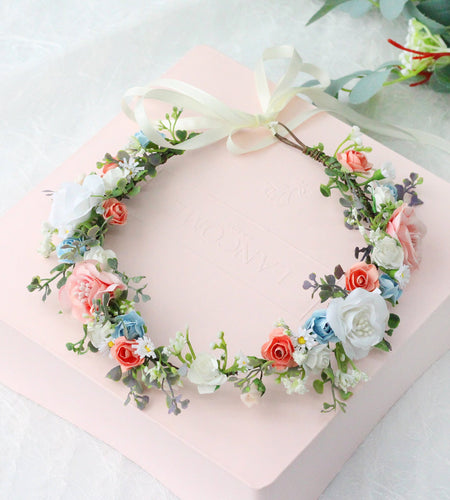 Bridal Wreath Handmade Fabric Rose Colorful Hair Strap Scenic Area Travel Photography Holiday Children's Headaccessory