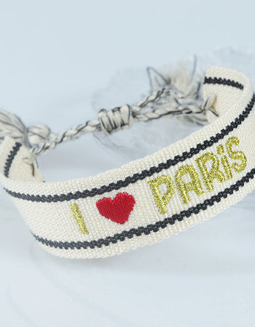Load image into Gallery viewer, Embroidered Eiffel Tower ethnic style woven ribbon wrist strap Paris Sports Games wristband souvenir from France
