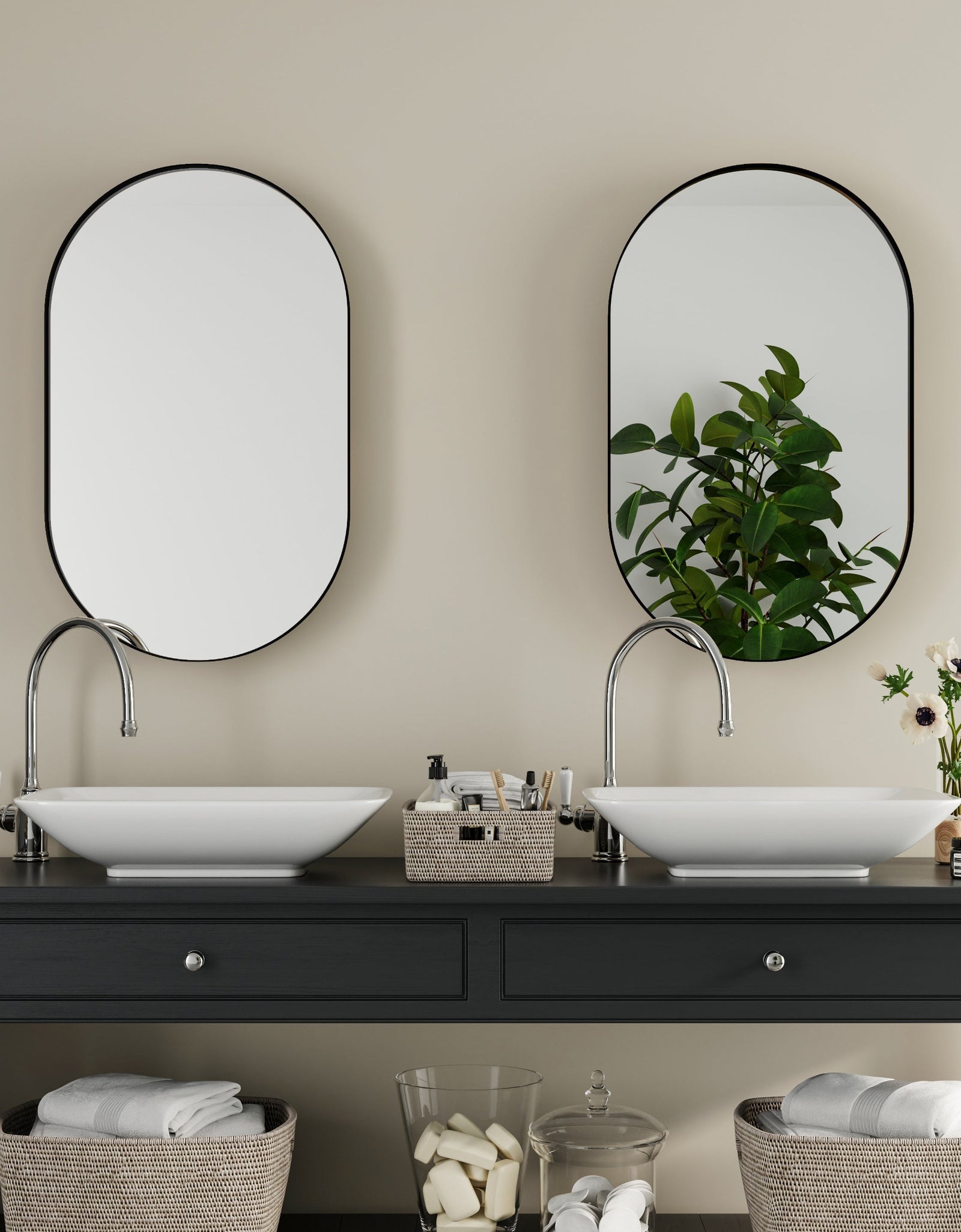 20x34 inch oval embedded medicine cabinet, metal frame bathroom cabinet with mirror and adjustable shelf matte black