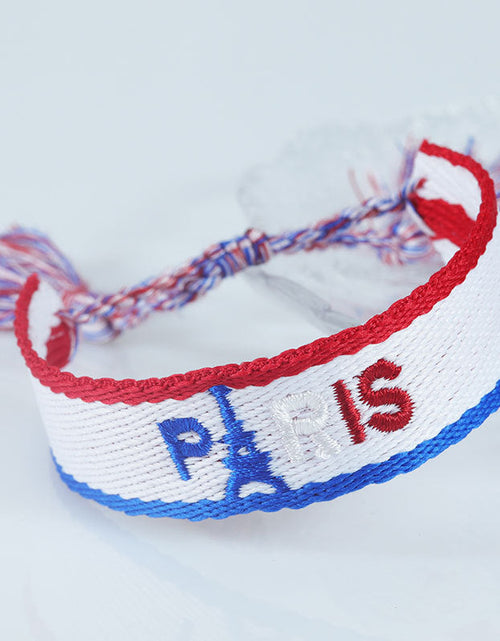 Load image into Gallery viewer, Embroidered Eiffel Tower ethnic style woven ribbon wrist strap Paris Sports Games wristband souvenir from France
