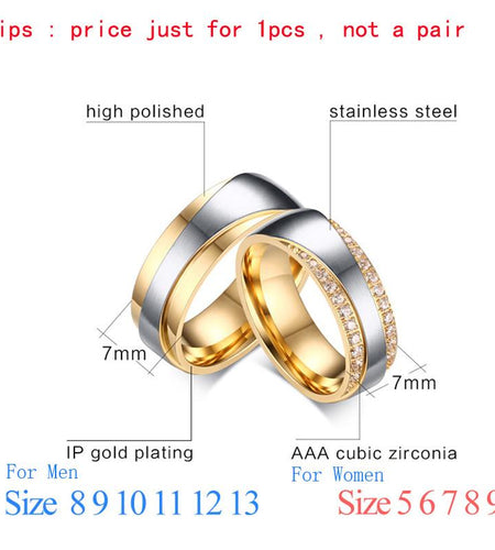 Vnox Wedding Rings for Women Men Promise Lover Valentine's Day Gift