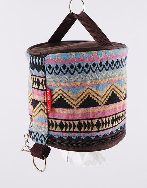Load image into Gallery viewer, Outdoor camping folding ethnic style paper box storage bag car roll paper tissue box small cloth bag storage bag
