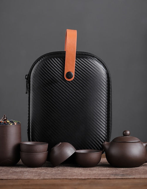 Load image into Gallery viewer, Purple Sand Tea Cups Ceramic Portable Teapot Set Outdoor Travel Gaiwan Tea Cups of Tea Ceremony Teacup Fine Gift Kung Fu Tea Set
