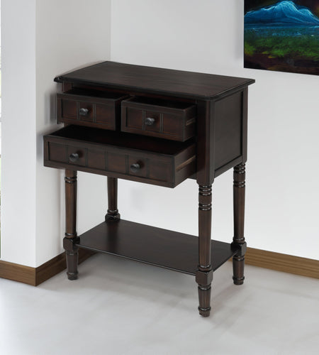TREXM Narrow Console Desk, Ultra Thin Sofa Table with Three Storage Drawers and Living Room Bottom Shelves (Espresso)
