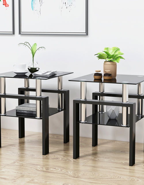 Load image into Gallery viewer, Set of 2, Modern Tempered Glass Tea Table Coffee Table End Table, Square Table for Living Room, Black
