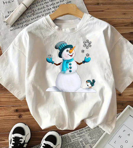 Snowman Cotton Women's Short Sleeve Fashion Style Top American Christmas New Arrival