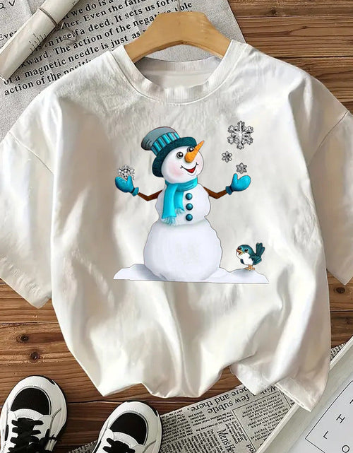 Load image into Gallery viewer, Snowman Cotton Women's Short Sleeve Fashion Style Top American Christmas New Arrival
