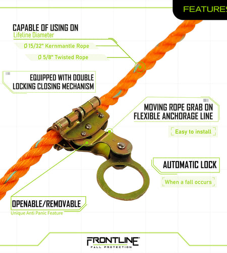 Frontline RGSS58 Self-tracking Rope Grab for 5/8" Lifeline Rope