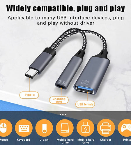 USB C OTG Cable Phone Adapter 2 In 1 Type C To USB A Adapter With PD Charging Port For Phone Laptop Tablet